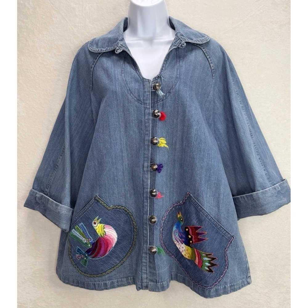 Vintage Lady Joan Jean Jacket Embroidered‎ Estimated Size Large